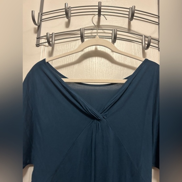 Loft Twist Back Tee women’s L teal blue classic staple wardrobe teacher V-neck - Picture 4 of 13